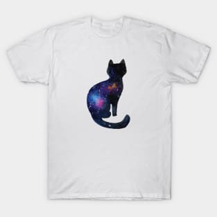 Curious galaxy black cat watercolor T-Shirt